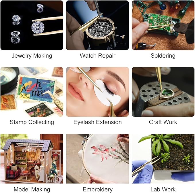 NAGARAKU 5 PCS Tweezers for Eyelash Extensions Straight and Curved Precision Professional Tweezer for Lash Extensions Volume Easy Fanning lash Precise Point with Storage Case Bag