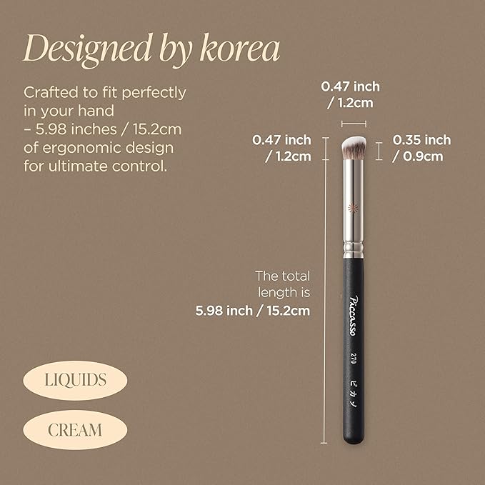 Korean Piccasso Brush 270 Concealer Brush – Perfect for Under-Eye and Spot Coverage, Ideal for Face Makeup, Works with Cream and Liquid Concealers, Perfect Liquid Blush Brush, K-Beauty