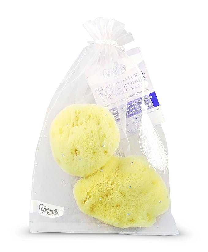 Premium Natural FINA Silk Sponges - 2pc, 4"- 4.5" Luxury Soft on Skin fine pored sea Sponge from The Mediterranean, Perfect for Make up, Facial Cleansing & Bathing
