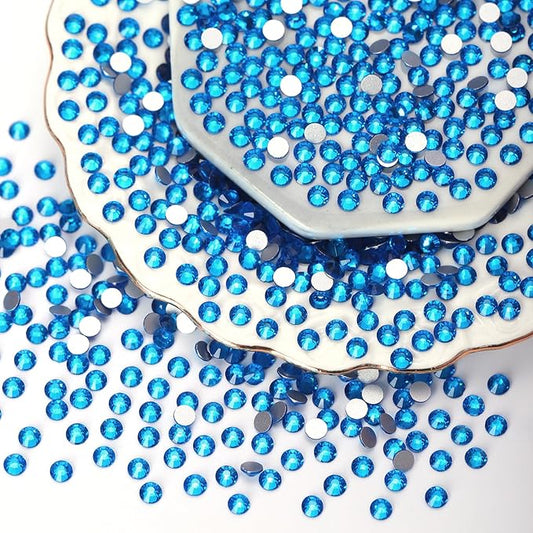 10000PCS Capri Blue Rhinestones Bulk, Flat Back Crystal Glass Stone Round Gems,SS16, 3.8-4.0mm