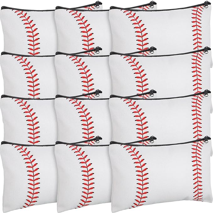 Eccliy 20 Pcs Baseball Makeup Bags Bulk Sport Team Gifts Baseball Cosmetic Bag Accessories for Women Toiletry Zipper Pouch Travel Canvas Gifts Stuff for Party Team Players Lover