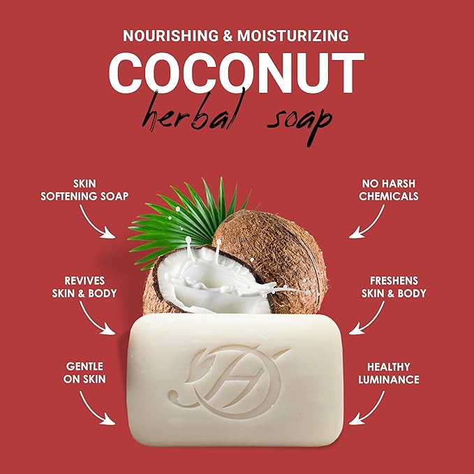 Coconut Herbal Soap | Pack of 6 of 5oz soap Bar | Ideal for Men and Women, Soothing and Nourishing Soap for Moisturization