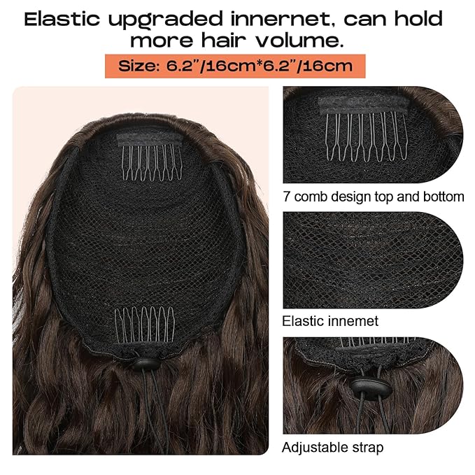 SEIKEA Brown Ponytail Extension, 26" Lightweight Curly Drawstring Ponytail Long Thick Fake Pony Tail Multi Layered Natural Soft Clip in Hair Extensions Ponytail Synthetic for Women Chocolate Brown