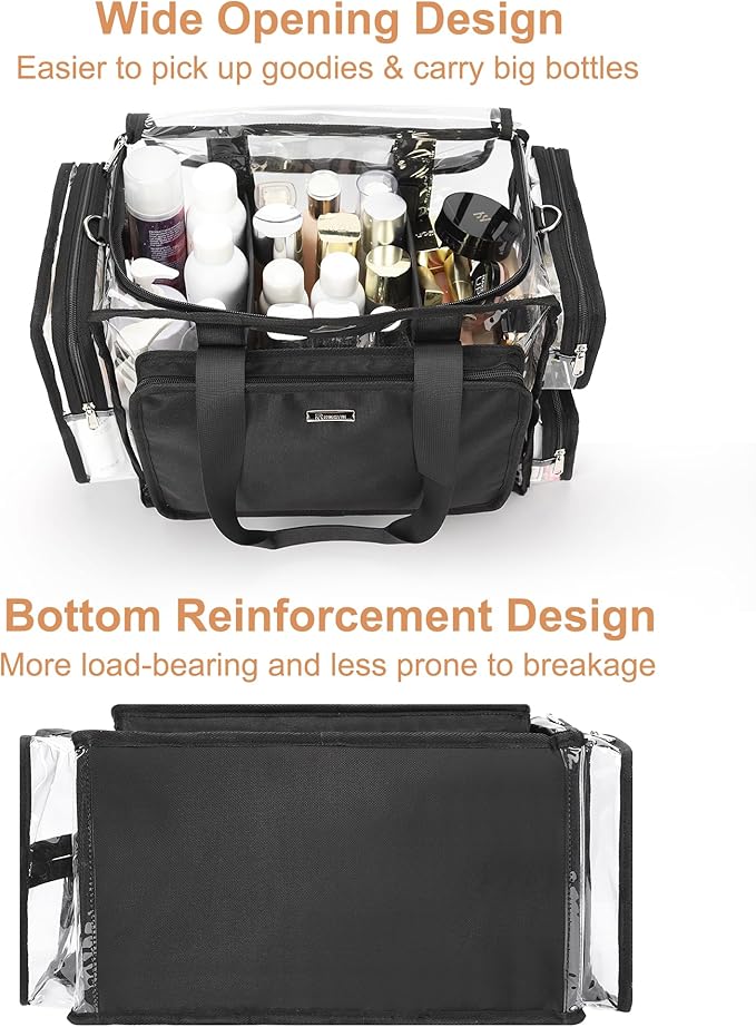 Relavel Clear Makeup Bag Extra Large Makeup Artist Set Bag, Cosmetic Storage Organizer Hair Stylist Travelling Bag, Transparent Tote Duffle Beach Toiletry Bag with Adjustable Dividers & Shoulder Strap