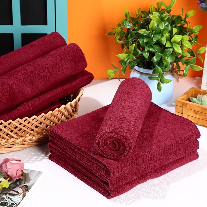 Newwiee 72 Pack Microfiber Bleach Proof Towels Bulk for Salon 18 x 30 Inch Dry Lint Free Hair Drying Hand Towels for Hair, Gym, Bath, Spa, Shaving, Barber(Red)