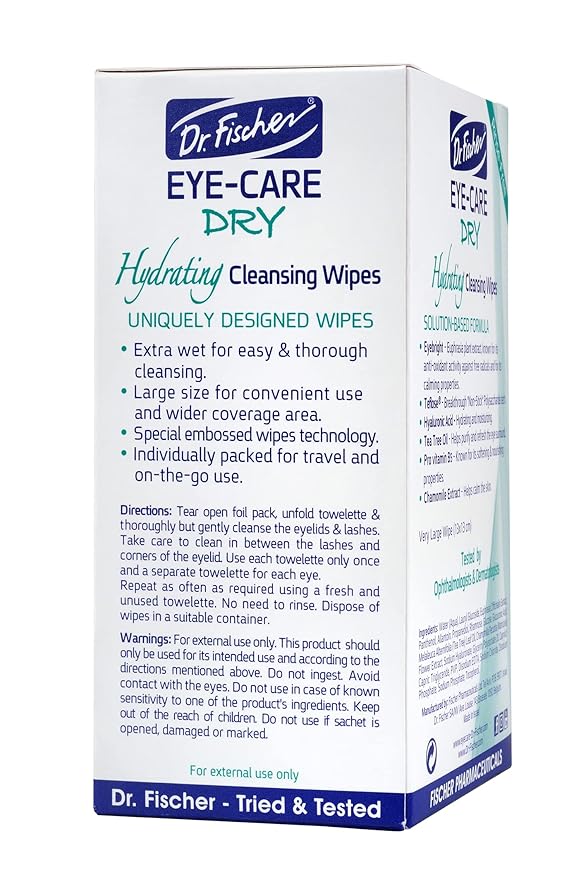 Dr. Fischer Tea Tree Eyelid Wipes - Gentle Eye Wipes for Everyday Eye Cleansing and Hypoallergenic Makeup Remover