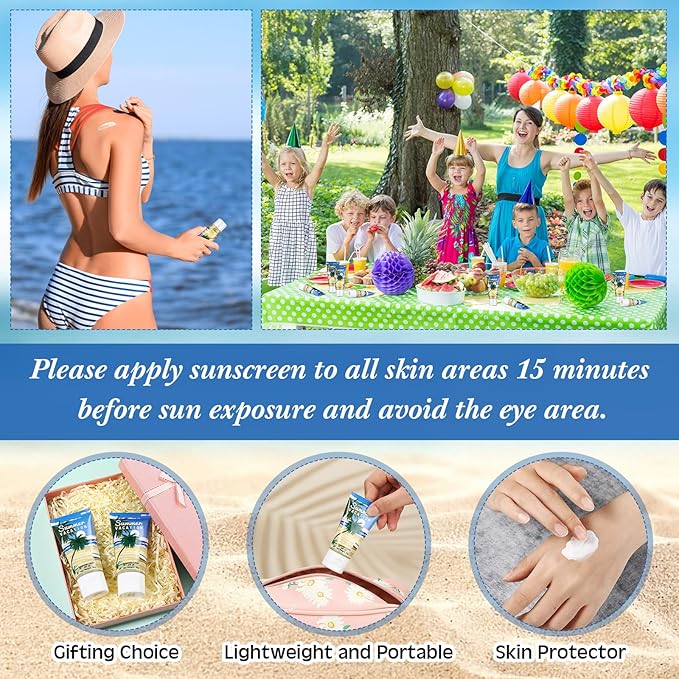 24 Pcs Mini Sunscreen Bulk for Summer Wedding Party Spf 30 Water Resistant Sunscreen Lotion Bulk 1oz Travel Size for Thank You Gifts Wedding Party Supplies(White Cream,Vacation)