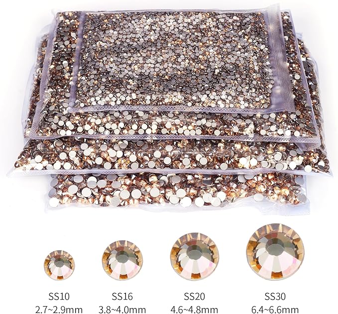 10000PCS Golden Shadow Rhinestones Bulk, Flat Back Crystal Glass Stone Round Gems,SS16, 3.8-4.0mm