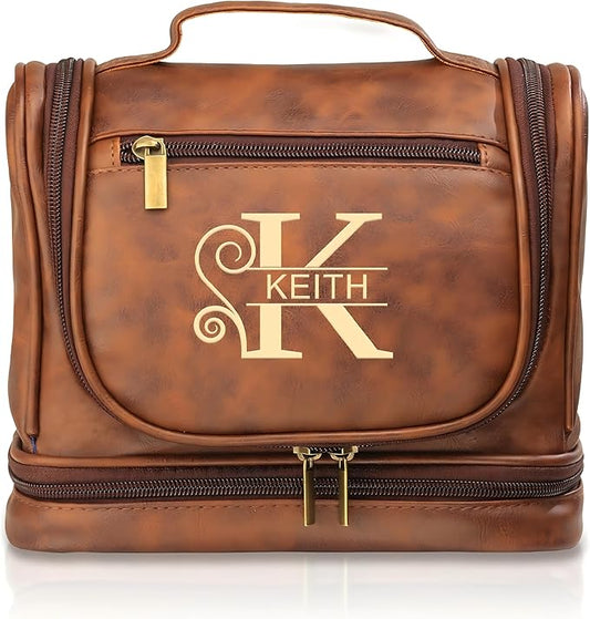 Extra Large Personalized toiletry Bag for Men, Father's Day Gifts, Custom Engraved Leather Toiletry Organizer, Waterproof Dopp Kit & Gifts for Men, Dad, Husband, Groomsmen