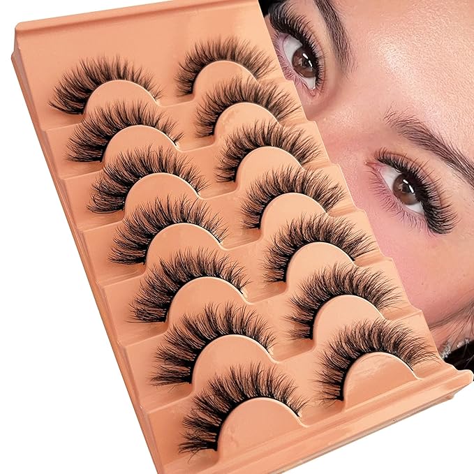 Cat Eye Lashes NINGLASH Wispy Lashes False Eyelashes Natural Look Fake Eyelash 15mm Faux 3D Mink Lashes Strips 7 Pairs Fluffy Lash Pack