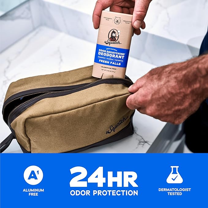 Dr. Squatch Natural Deodorant for Men - Odor-Squatching Aluminum Free - Fresh Falls (2.65 oz, 3-Pack)