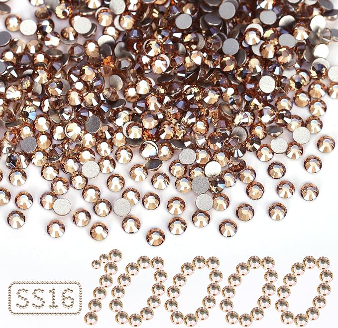10000PCS Golden Shadow Rhinestones Bulk, Flat Back Crystal Glass Stone Round Gems,SS16, 3.8-4.0mm