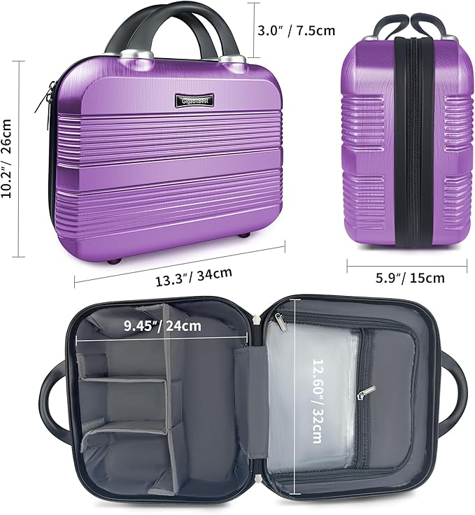 14" Portable Hard Shell Makeup Travel Case - Stylish PC+ABS Cosmetic Organizer for Women - Scratch-Resistant, Elastic Strap, Mini Suitcase - Perfect for Romantic Gifts（Futuristic Purple）