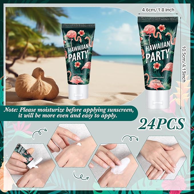 24 Pcs Mini Sunscreen Bulk for Summer Wedding Party Spf 30 Water Resistant Sunscreen Lotion Bulk 1oz Travel Size for Thank You Gifts Wedding Party Supplies(White Cream,Flamingo)
