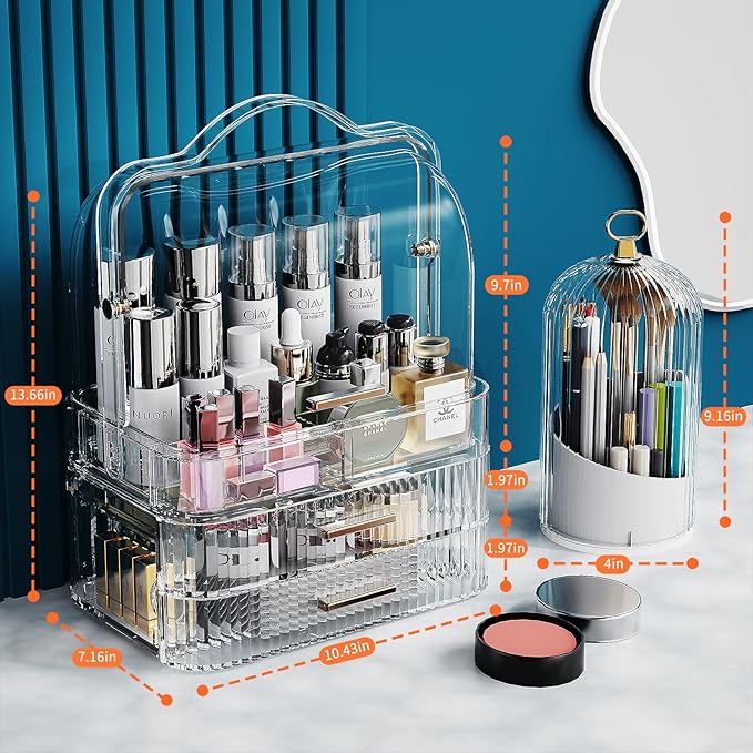 Makeup Organizer, Skincare Holder Bathroom Counter Organizer, Birthday Mothers Day Gifts for Mom Women Teen Girl, Storage Box Cosmetic Display Cases for Vanity, Dresser, Countertop (Clear)