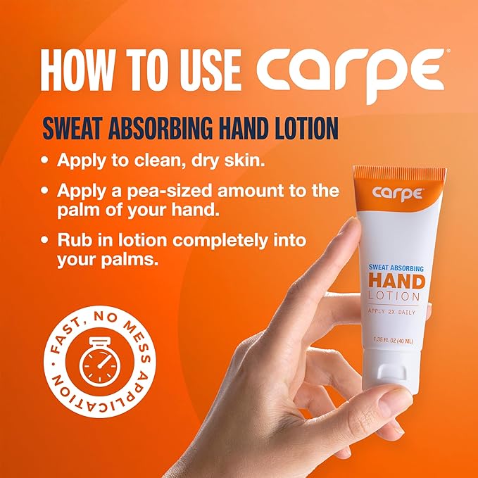 Carpe Sweat Absorbing Hand Lotion (Pack of 2), A dermatologist-recommended, non-irritating, smooth lotion that helps stop hand sweat, great for hyperhidrosis or excessive sweat (Original Eucalyptus)