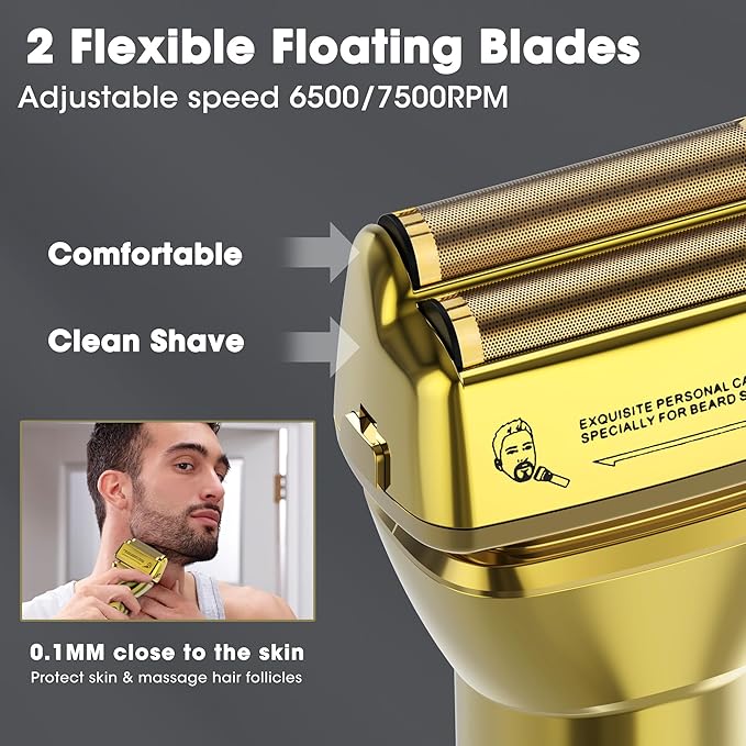 Karrte Professional Hair Clippers and Trimmer Set for Men, T-Shaper Trimmer & Foil Shaver, Nose & Ear Hair Trimmer, Cordless Clippers and Grooming Set, Hair Cutting Kit with LED Display Gold