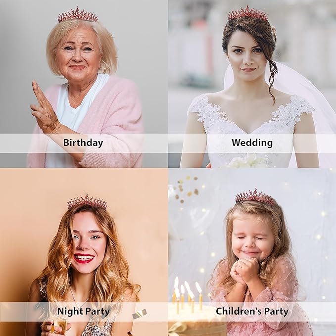 LIMELIA Women's Tiara for Henna Wedding Party|Glitter Hair Accessories for Bridal Birthday Pageant Prom Halloween Cos-play Christmas Party|Tulip-Red