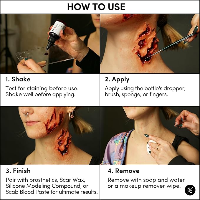 Alcohol Drying Blood, Ultra-Realistic Fake Liquid Blood, SFX Makeup for the Stage, Film, Halloween, and Cosplay - Scab 2oz