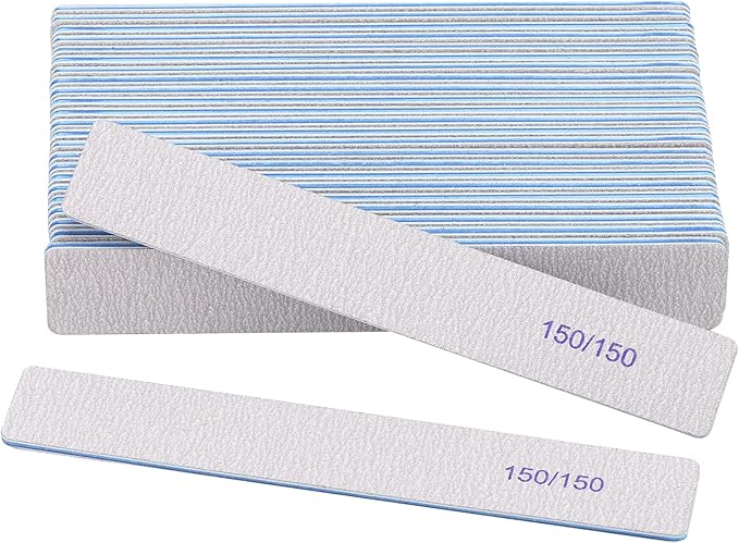 25 Pieces 150/150 Grit Rectangle Nail Files for Acrylic Nails, Reusable Buffering Files Double Sided Emery Boards for Natural Nails