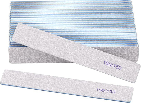 25 Pieces 150/150 Grit Rectangle Nail Files for Acrylic Nails, Reusable Buffering Files Double Sided Emery Boards for Natural Nails