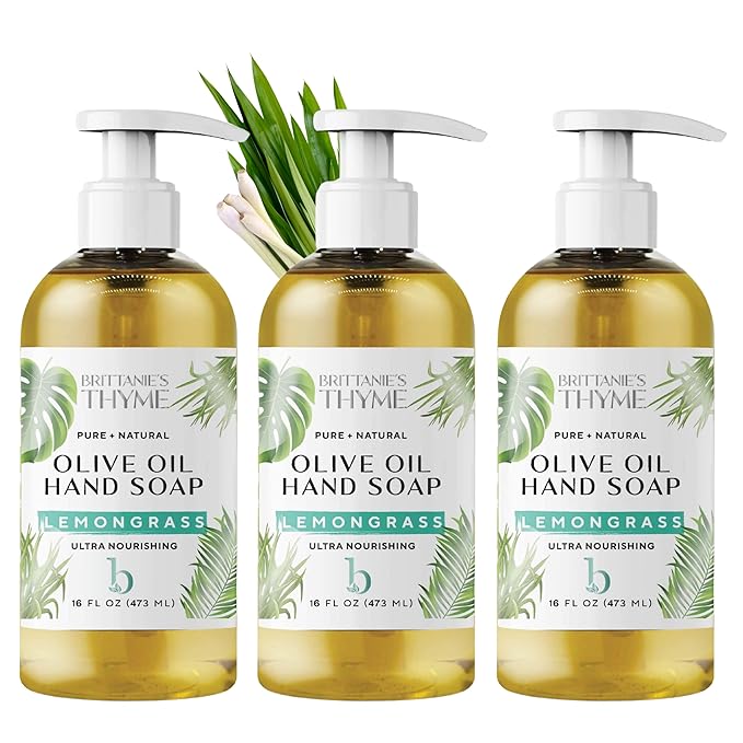 Brittanie’s Pure Castile Liquid Soap Refill, Lemongrass, 16 Ounce 3 Pack | Dish Soap, Hair & Body, Home, Gentle and Pure, Made with Natural Luxurious Oils, Vegan & Gluten Free Non-GMO