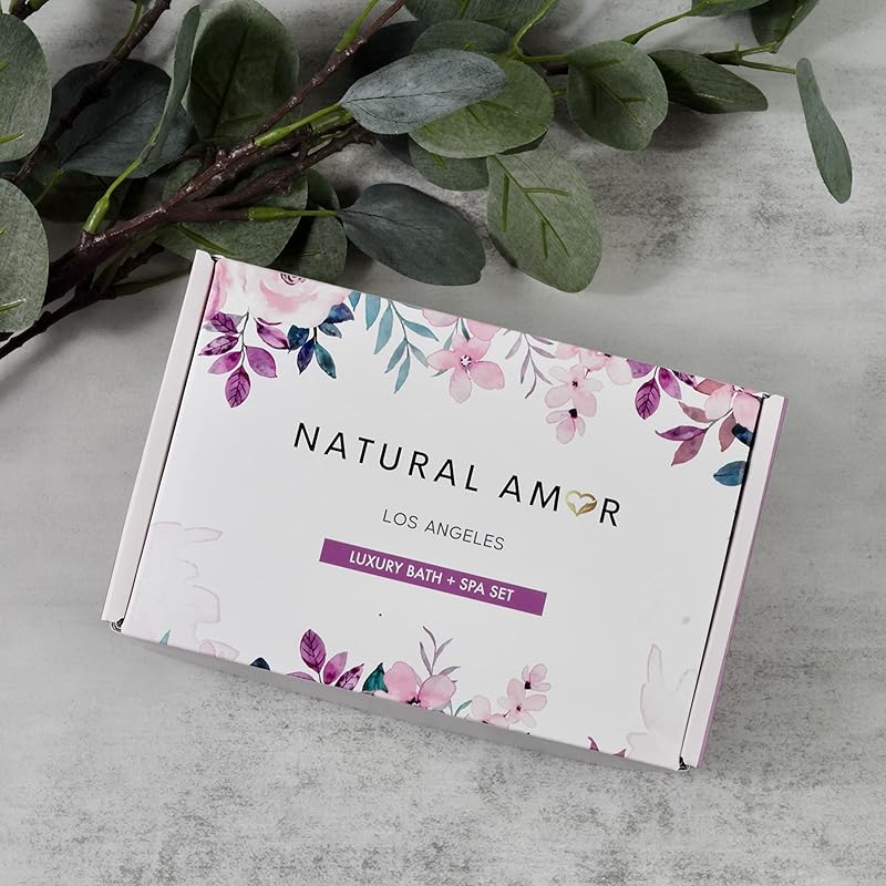 Natural Amor Lavender Spa Gifts for Women, 5pcs Handmade Spa Gift Box for Women, Birthday Gift for Women, Self Care Gift, Thank you Gift for Mother Day