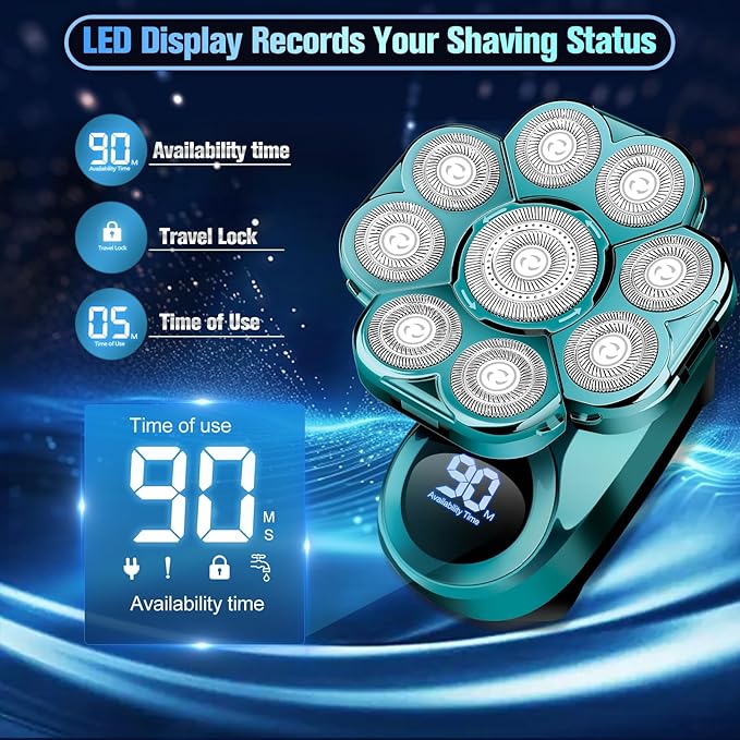 9D Head Shavers for Bald Men, Electric Shaver for Men,6 in 1 Mens Grooming Kit with Nose Hair Trimmer, Beard Trimmer,Waterproof Wet/Dry Rotary Shaver,Gift for Father, Husband, Boyfriend (Green)