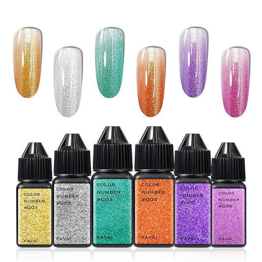 FAVAI 6 Colors Airbrush Gel Nail Polish Kit Air Gel Set Glitter Collection 6 * 15ml