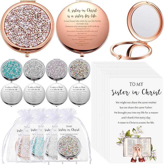 Geetery 10 Set Bulk Mothers Day Church Gifts Christian Compact Mirrors Bulk Sisters in Christ Pocket Mirrors Religious Faith Gifts for Women Mom Friend Bestie Niece Purses (Multicolor)