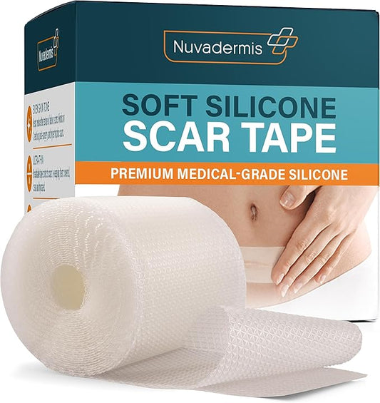 NUVADERMIS Clear Silicone Scar Tape for Surgical Scars - 120" x 1.5" Roll - Extra Long Scar Sheets for C-Section, Tummy Tuck, Keloid, and Surgical Scars - Reusable Medical Grade Silicone Scar Tape