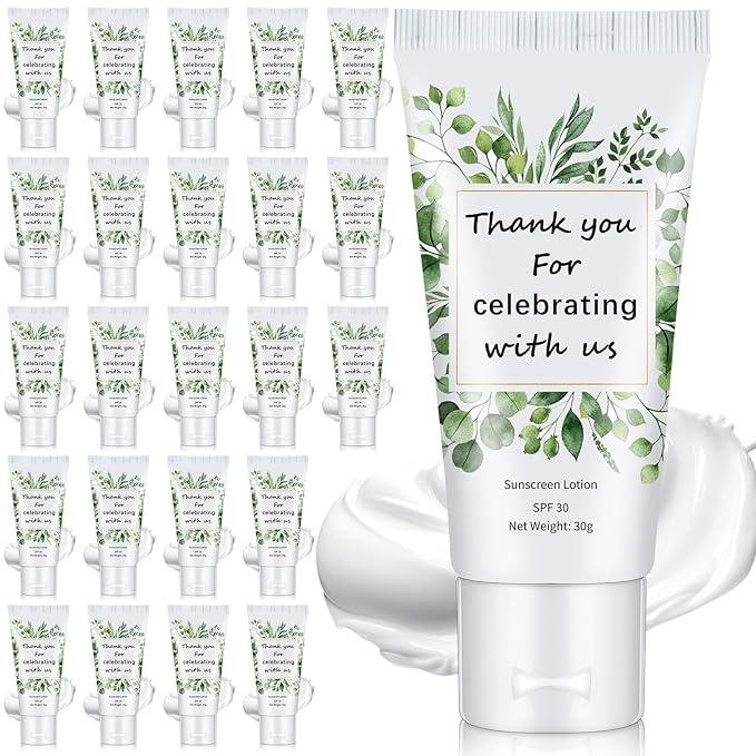 24 Pcs Mini Sunscreen Bulk for Summer Wedding Party Spf 30 Water Resistant Sunscreen Lotion Bulk 1oz Travel Size for Thank You Gifts Wedding Party Supplies(White Cream,Eucalyptus)