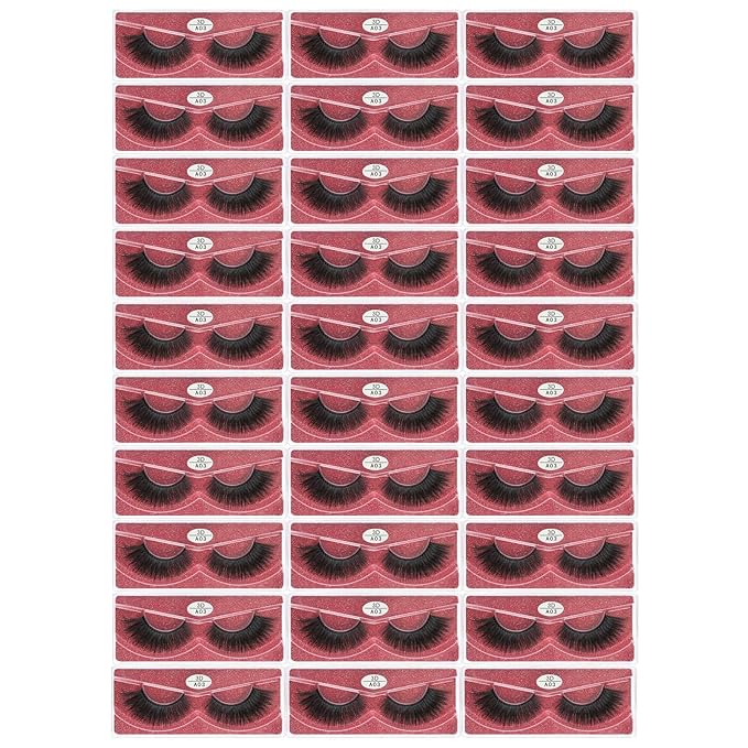 FARRED Wholesale Faux Mink Lashes 30 Pairs 3D A03 Medium Length Vegan Eyelashes Fluffy Volume Strip Lashes Bulk Fake Mixed Natural Look 3D False Eyelashes (3D A03)