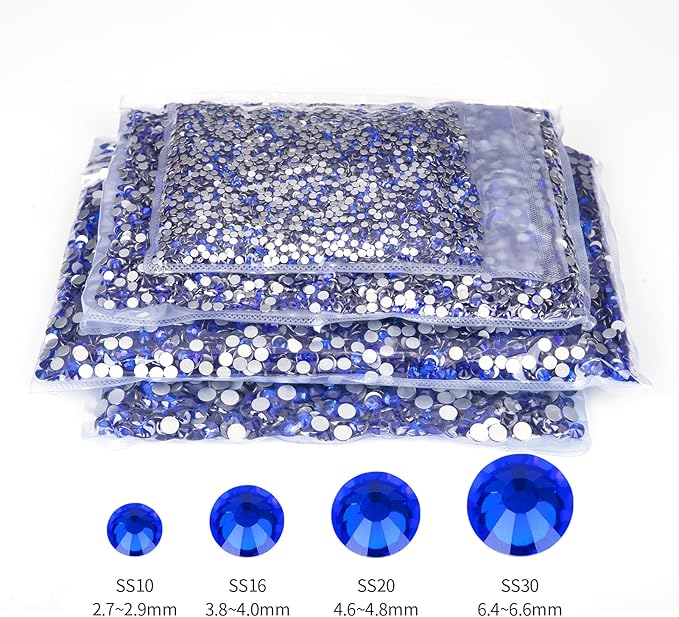 10000PCS Royal Blue Rhinestones Bulk, Flat Back Crystal Glass Stone Round Gems,SS20, 4.6-4.8mm