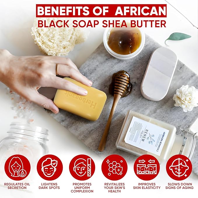African black soap with Shea butter Herbal Soap | Pack of 6 of 5oz soap Bar | Ideal for Men and Women, Soothing and Nourishing Soap for Moisturization