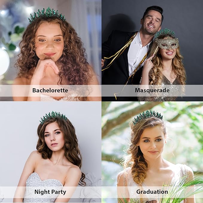 LIMELIA Women's Tiara for Henna Wedding Party|Glitter Hair Accessories for Bridal Birthday Pageant Prom Halloween Cos-play Christmas Party|Danver-Green