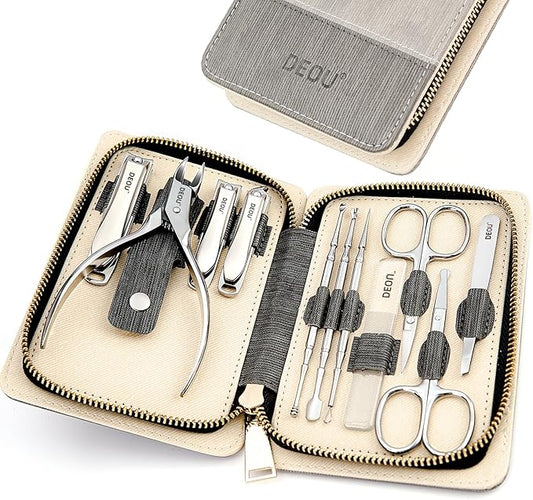 DEOU Manicure Sets Nail Clippers Stainless Steel Manicure and Pedicure kit Girls Professional Nail Files and Men's Grooming Scissors Tools for Home Personal Care or Gifts (Gray)