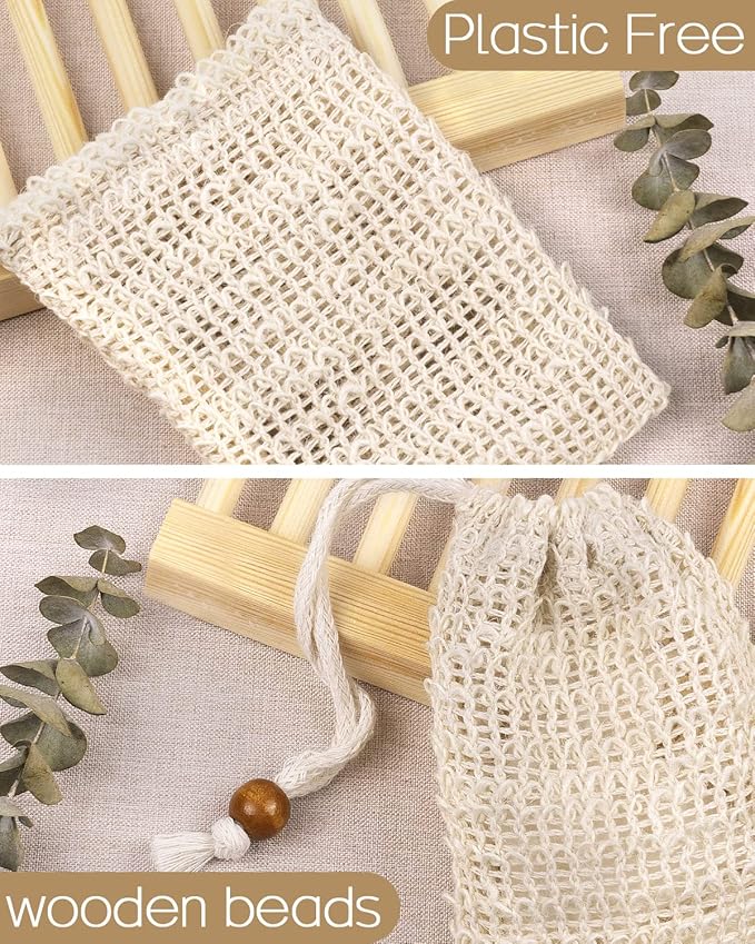 Soap Bags Mesh Exfoliating 8 Pieces, 100% Natural Sisal Soap Pouch, Soap Savers for Shower Use Like Massaging and Scrubbing(5.9 × 3.9inches)