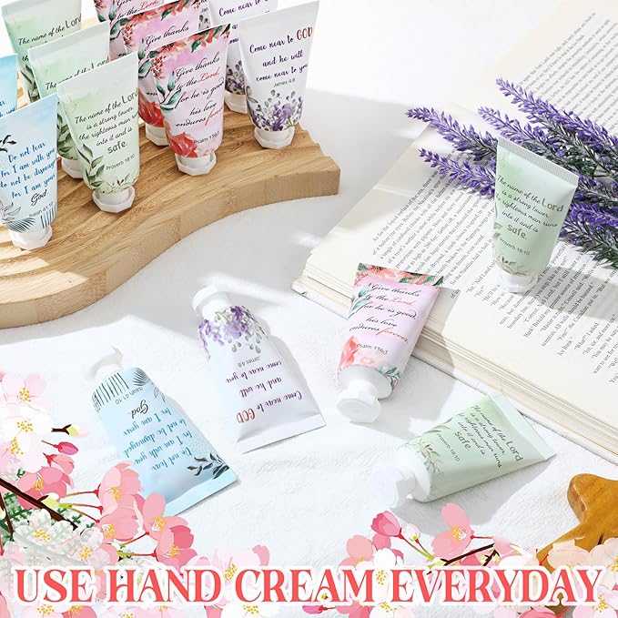 Landhoow 48 Pack Christian Hand Cream Bulk for Women Bible Travel Hand Lotion Set Graduation Religious Bible Verse Gift Set for Church Mother's Day Nurse Teacher Wedding Homeless