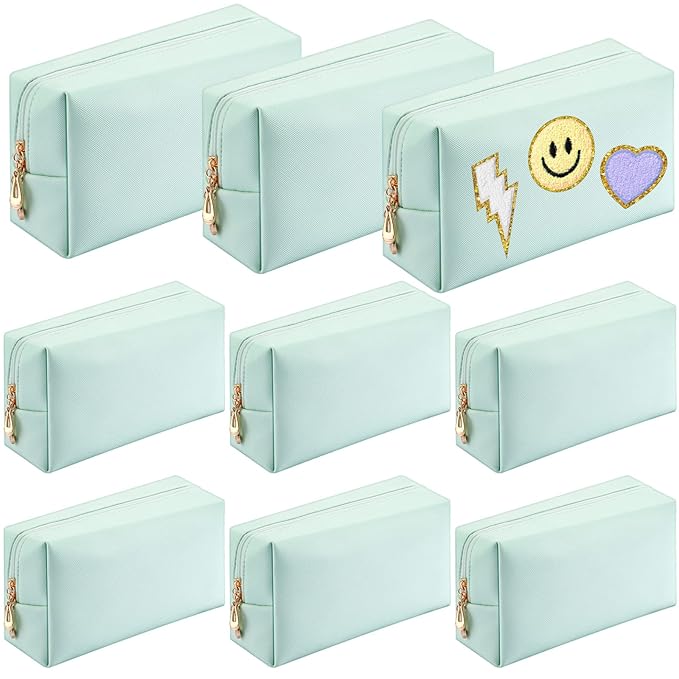 Sanwuta 9 Pcs Preppy Makeup Bag PU Leather Cosmetic Bag Makeup Pouch Plain Waterproof Toiletry Organizers for Traveling Preppy Travel Purse End of the Year Teacher Gifts Bulk(Mint Green)