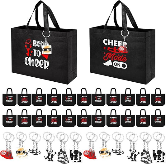 Olgaa 48 PCS Cheerleader Gifts: 24 PCS Cheer Bags & 24 Black Cheer Keychains