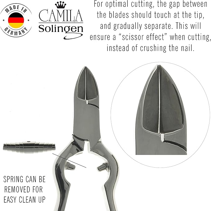 CS13 Large Heavy Duty Toe Nail Clipper for Thick Toenails, Manicure & Pedicure, Double Barrel Spring. Super Sharp Trimmer Curved Stainless Steel 20mm Blade Made in Solingen, Germany