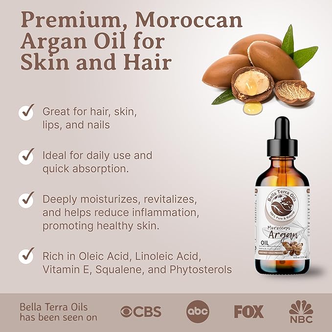 Bella Terra Oils - Argan Oil 16oz - Unrefined & Pure, Unlock the Magic of Moroccan Argan, Immerse in Natural Hair & Skin Nourishment