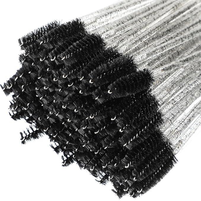 Skylety 1000 Pcs Disposable Mascara Wands Bulk Mascara Eyelash Brush Spoolies Makeup Applicator Eyelash Wands for Eye Lash Extension, Eyebrow Comb, 3.9 x 0.2 x 0.3 Inch (Black,Glitter)