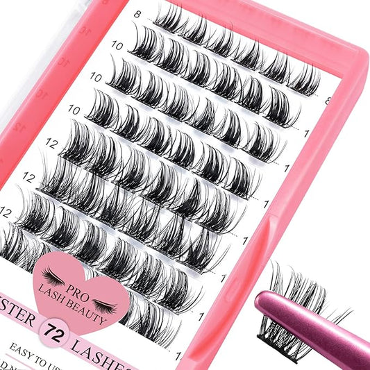 Cluster Lashes, 72 Pcs Individual Lashes, Lash Clusters DIY Eyelash Extension, Super Thin Band Reusable Soft & Comfortable (Peachy-D-8-16mix)