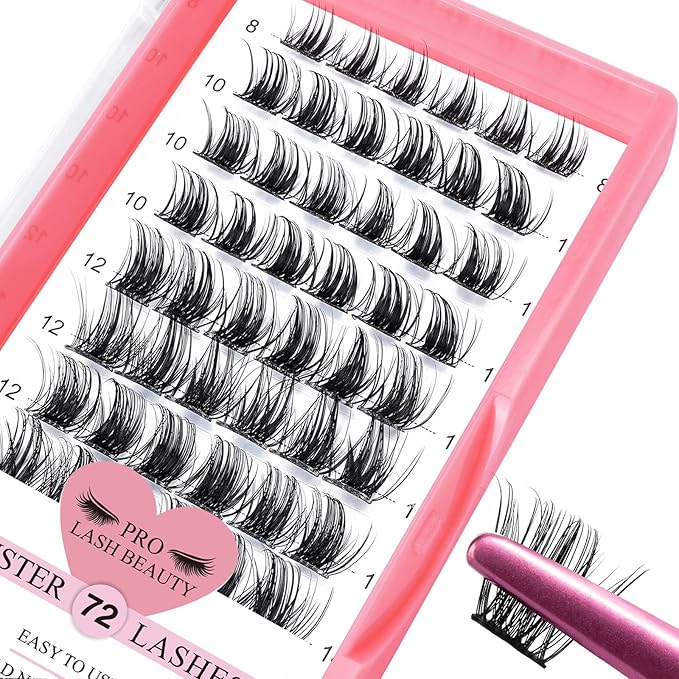 Cluster Lashes, 72 Pcs Individual Lashes, Lash Clusters DIY Eyelash Extension, Super Thin Band Reusable Soft & Comfortable (Peachy-D-8-16mix)