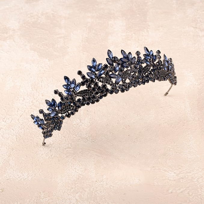 LIMELIA Women's Tiara for Henna Wedding Party|Glitter Hair Accessories for Bridal Birthday Pageant Prom Halloween Costume Christmas Party, Princess Crown|Crystal Stone-Navy Blue