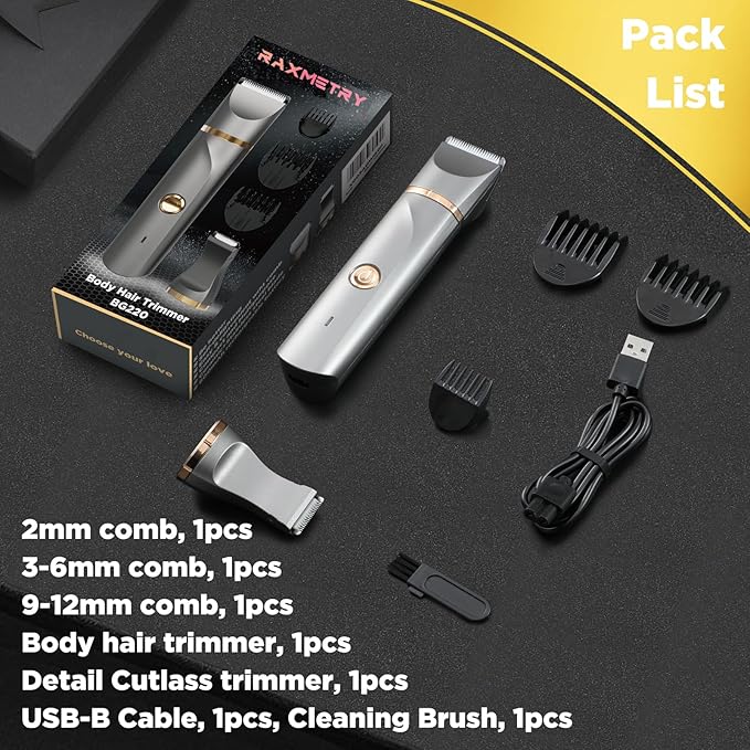 Bikini Trimmer for Women -Manscape Body Hair Trimmer IPX7 Waterproof Ball,Rechargeable Electric Shaver for Pubic/Body/Groin Grooming,Gifts for Him Dad,Gray&Gold