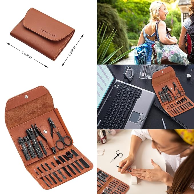 FAMILIFE Manicure Set, Nail Kit 11 in 1 pedicure kit Stainless Steel Mens Manicure Kit Leather and Gifts for Men, and 16pcs Manicure Set Nail Clippers Pedicure Kit Manicure Kit Nail Clipper Set