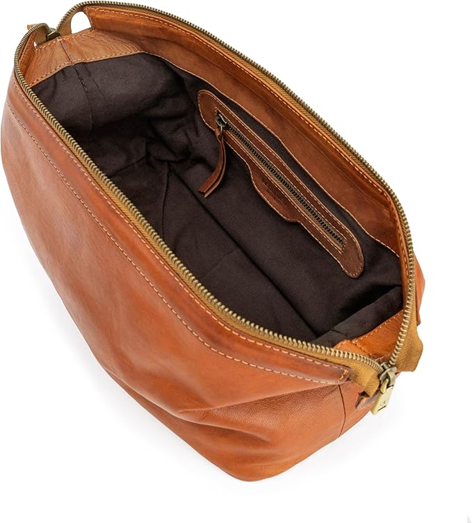 BERLINER BAGS Vintage Genuine Leather Cosmetic Bag Ben M, Toiletry Bag for Women and Men, for Travelling - Brown